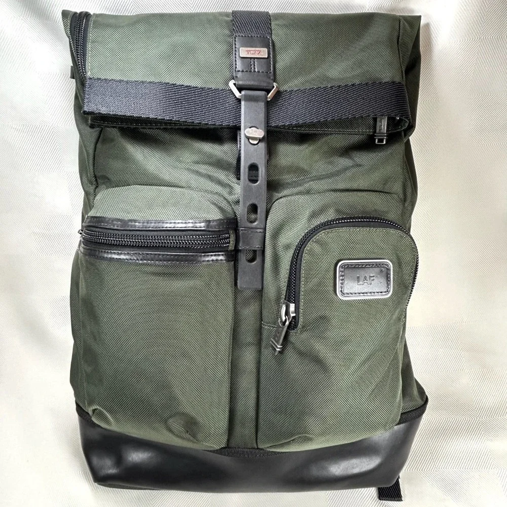 Tumi Alpha Bravo Luke Roll-Top Backpack Olive Green Ballistic Nylon Carry On Bag